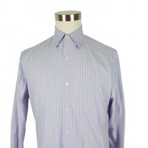 J Hilburn Tessitura Monti Mens Button Up Light Blue Striped Shirt No Tag M?